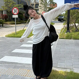 Salanta Off-shoulder Silky T-shirt Loose Fit Salanta Delicate Fit Loose Fit Sun Protection Body Cover Long Sleeve T-shirt