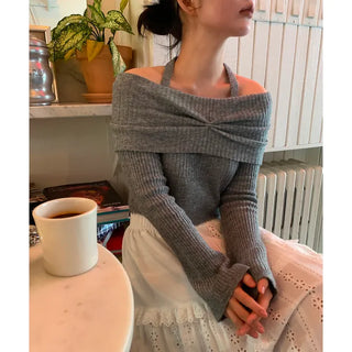 halter neck off shoulder knit