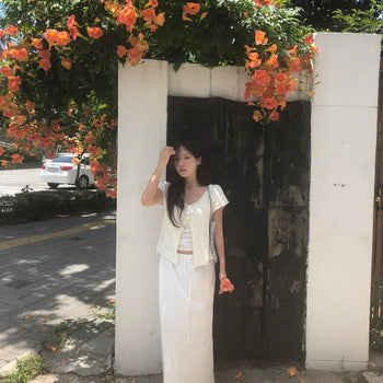 *Cool Material🧊 Sky U-Neck Button Bolero Summer Knit Cardigan