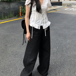 Basil High-Waisted Wide Straight Fit Daily Black Pants