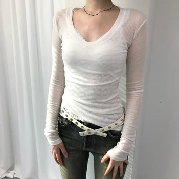 LYNN SHEER RIB TEE / See-through Summer Long Sleeve