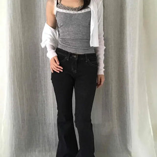 Button Zipper Bootcut Daily Long Pants
