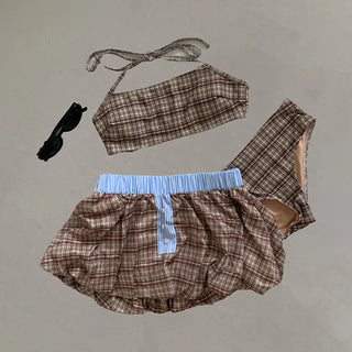 Beach Look Recommendation  Plaid Skirt Set Bikini