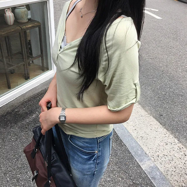 Open Roll-up Short Sleeve T-shirt