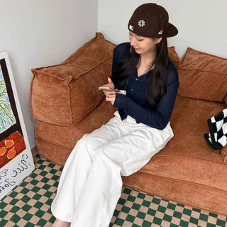 Button Flap Pocket Double Pocket Wide Loose Fit Long Pants