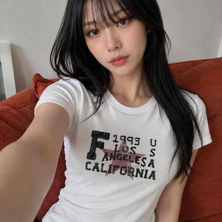Lettering Numbering Graphic Print Slim Fit Short Sleeve T-shirt