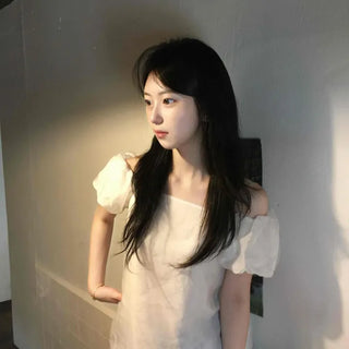 Shirred Plain Off-Shoulder Daily Blouse