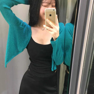 See-through Plain Open-Front Loose-Fit Long-Sleeve Cardigan