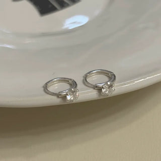 Cubic Mini One-Touch Point Silver Earrings