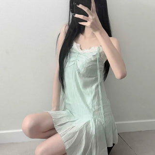String Shirred See-through Strap Loose Fit Sleeveless Mini Dress