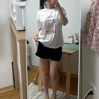 Contrast Shirred Wide Loose Fit Shorts