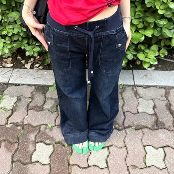 Marc Raw Denim Elastic Waist Wide Bootcut Pants