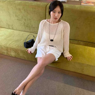 See-through Plain Loose Fit Long Sleeve