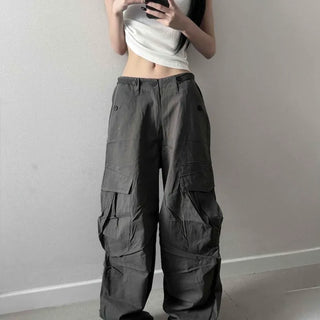 Cargo Pocket, Flap Pocket, Button Contrast, Oversized Wide Cargo Long Pants