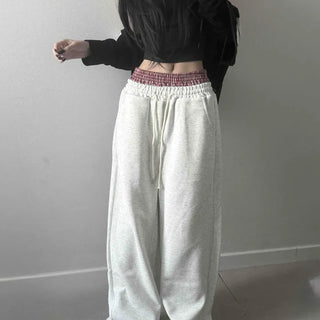 Shirred String Contrast Oversized Wide Training Bottoms