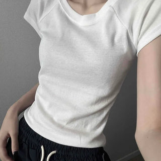 Raglan Sleeve Slim Fit Plain H-Line Short Sleeve T-shirt