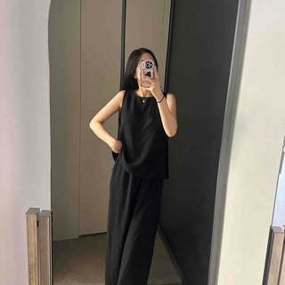 Plain Sleeveless Loose Fit Wide H-Line Two-Piece Set