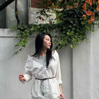 Contrast Pintuck Button Down Oversized Long Sleeve Shirt