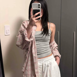 Oversized Check Flap Pocket Button-Down Long Sleeve Shirt