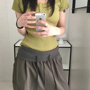 *Domestic/High Quality* K Button Short Sleeve Knit