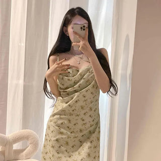 Strap Zipper Drape Flower Sleeveless H-Line Mini Dress