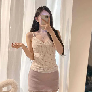Strap Frill Slim Fit Flower Fitted Sleeveless