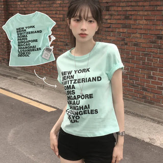 Lettering Point, Round Neck English Lettering Delicate Fit Short Sleeve T-shirt
