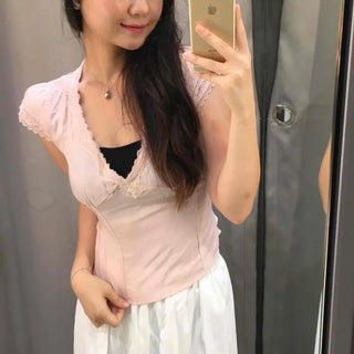 String Wrap Fitted Cap Sleeve Daily Blouse