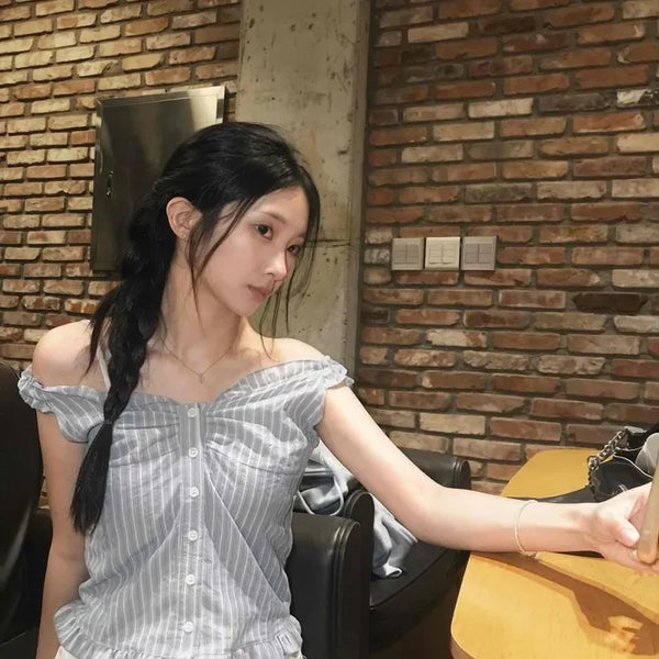 Frill Shirred Striped Sleeveless Daily Blouse