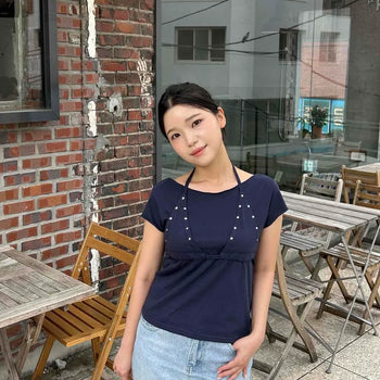 Regular Fit Plain Strap Ribbon Layered Short Sleeve T-shirt