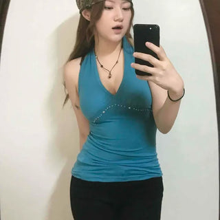 Shirred Stud Strap Slim Fit Sleeveless