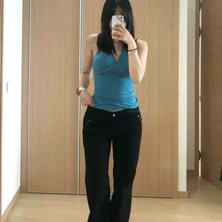 Button Flap Pocket Bootcut Regular Fit Daily Long Pants