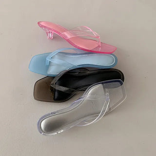 ◈Jelly◈Up to 255◈Flip-flops Mules Slippers Transparent Cushion Flip-flops Low Heels Summer Wedding Guest Look Waterproof Rain Shoes Vacation Holiday Shoes
