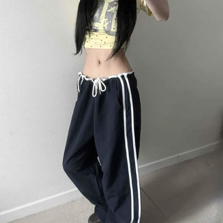 Contrast Drawstring Wide Loose Fit Daily Training Bottoms
