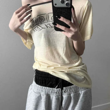 Color Block Lettering Relaxed Fit Daily Short Sleeve T-shirt