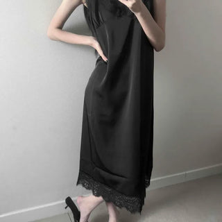 Strapped Loose Fit Sleeveless H-Line Plain Long Dress