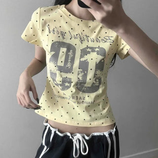 Toffee Vintage Lettering Dot Short Sleeve T-shirt