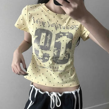 Toffee Vintage Lettering Dot Short Sleeve T-shirt