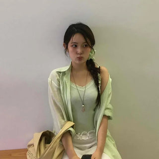 Rogyul Button-Down Plain Loose Fit Long Sleeve Shirt