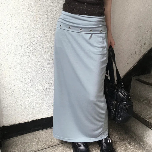 Leppy eyelet folding long skirt