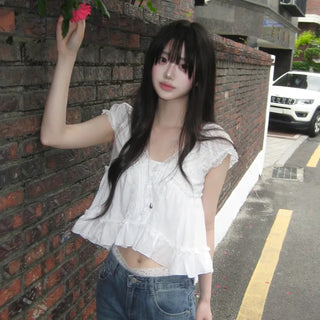 Bla Lace Flare Short Sleeve Blouse