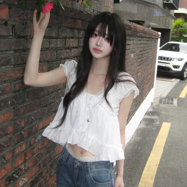 Bla Lace Flare Short Sleeve Blouse