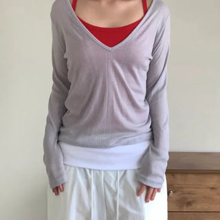 Tsubomi Summer Deep V Long Sleeve Tee