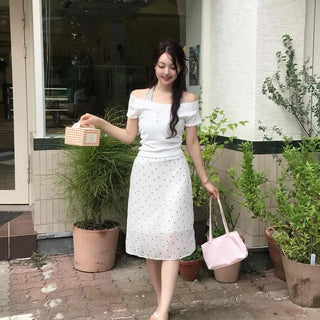 Heart Shirred Zipper A-Line Daily Midi Skirt