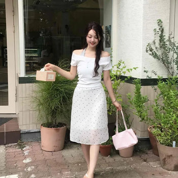 Heart Shirred Zipper A-Line Daily Midi Skirt