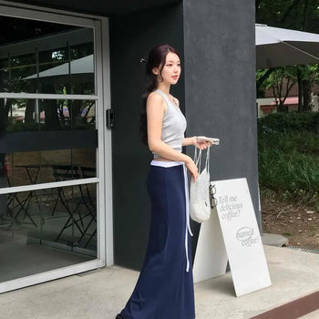 Luce Loose Fit String Straight H-Line Daily Long Skirt