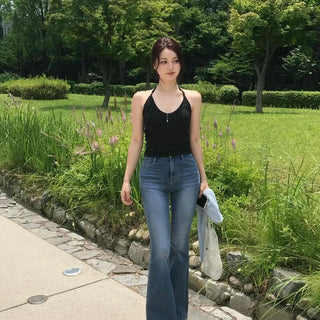 Regular Fit Washed Zipper Bootcut Flare Long Pants