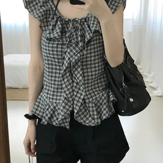 Check Frill Blouse (2 colors)