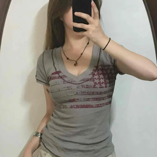 Color Block Print Stripe Slim Fit Short Sleeve T-shirt