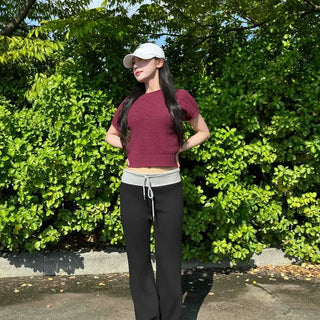 Reuna String Color Block Loose Fit Flare Daily Long Pants